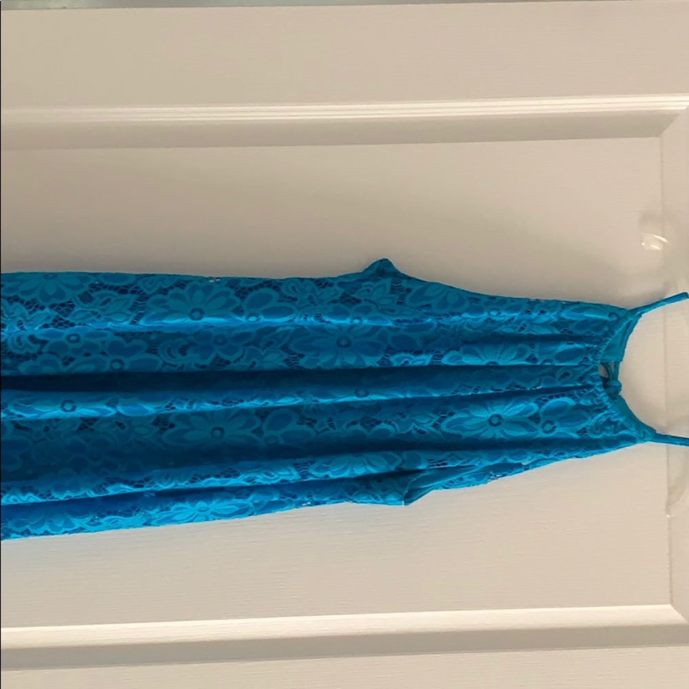 Bright blue dress!